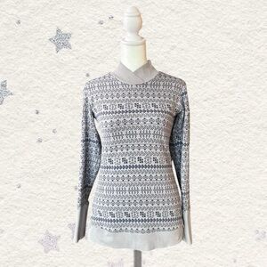 Columbia gray & blue jacquard mock neck long sleeve knit top XS